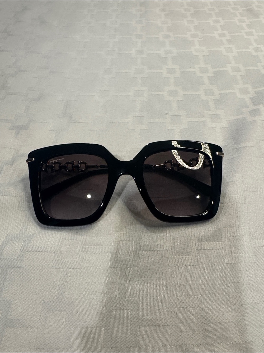 Salvatore Ferragamo Black Oversized Square Sunglasses